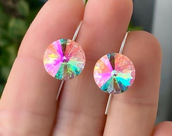 Orecchini in cristallo ULTRA BRILLANTI - Argento Sterling 925 - Arcobaleno pastello - Pendenti, pendenti - Iridescenti - Regalo unico fatto a mano per lei