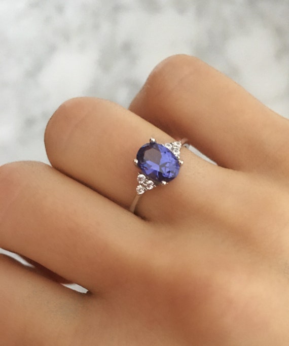 Round Natural Tanzanite Engagement Ring, December Birthstone Ring