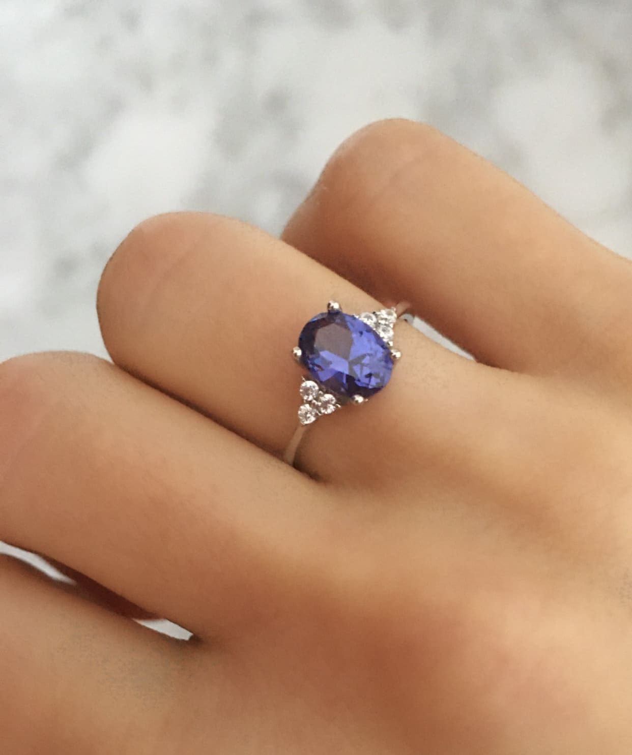 Ladies 925 Solid Sterling Silver Brilliant Cut Tanzanite Solitaire Ring