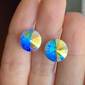 AURORA BOREALIS Earrings, Swarovski Crystal Drop Earrings, 925 Sterling Silver Earrings, Dangle Drop Earrings, Sparkly, Iridescent, Gift