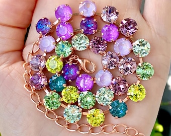 COOLSTEELANDBEYOND Collana Girocollo Viola Scuro - Pendente Multi Strati Con Perline In Cristallo Intrecciate, Chiusura Magnetica, Lunghezza 44 Cm, Gioiello Statement - 3