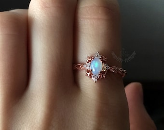 LAST SIZES! Vintage Opal Ring, Rose Gold Opal Engagement Ring, Natural Opal Ring, Dainty Ring, Sterling Silver, October Birthstone