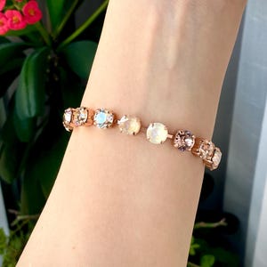 Blush Champagne Bracelet Rose Gold, Bridal Bracelet Earrings Necklace Set, Swarovski Crystal Tennis Bracelet, Cream, Blush, Morganite Pink