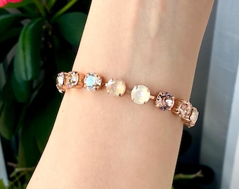 Rose Gold Crystal Bridal Champagne Bracelet, Ivory, Cream, Blush, Morganite Pink, Silver, Gold, Swarovski Jewelry Set