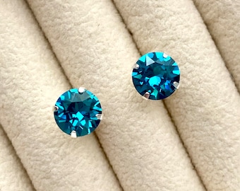 Teal Sapphire Earrings Studs, Teal Earrings, Sterling Silver Stud Earrings, Teal Blue Earrings, Teal Wedding Earrings, Bridesmaid Earrings