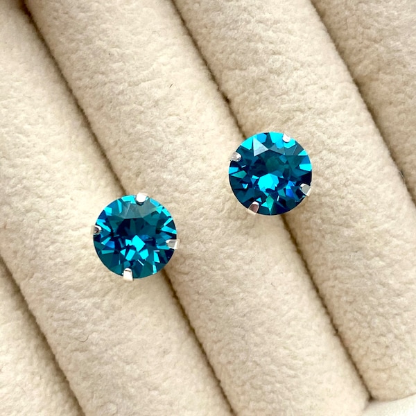 Teal Sapphire Earrings Studs, Teal Earrings, Sterling Silver Stud Earrings, Teal Blue Earrings, Teal Wedding Earrings, Bridesmaid Earrings