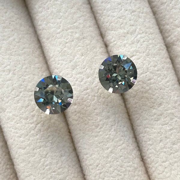 BLACK DIAMOND Earrings, Sterling Silver Stud Earrings, Swarovski Crystal Earrings, Black Earrings, Wedding Earring, Anniversary Gift for Her