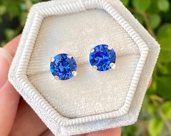 Orecchini a perno blu zaffiro, argento, oro, oro rosa, orecchini a perno con cristalli austriaci autentici, orecchini da 8 mm, orecchini blu royal, matrimonio