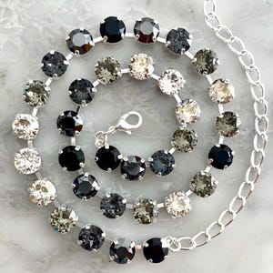 Black Diamond Crystal Tennis Necklace: Swarovski Crystal, Silver Finish