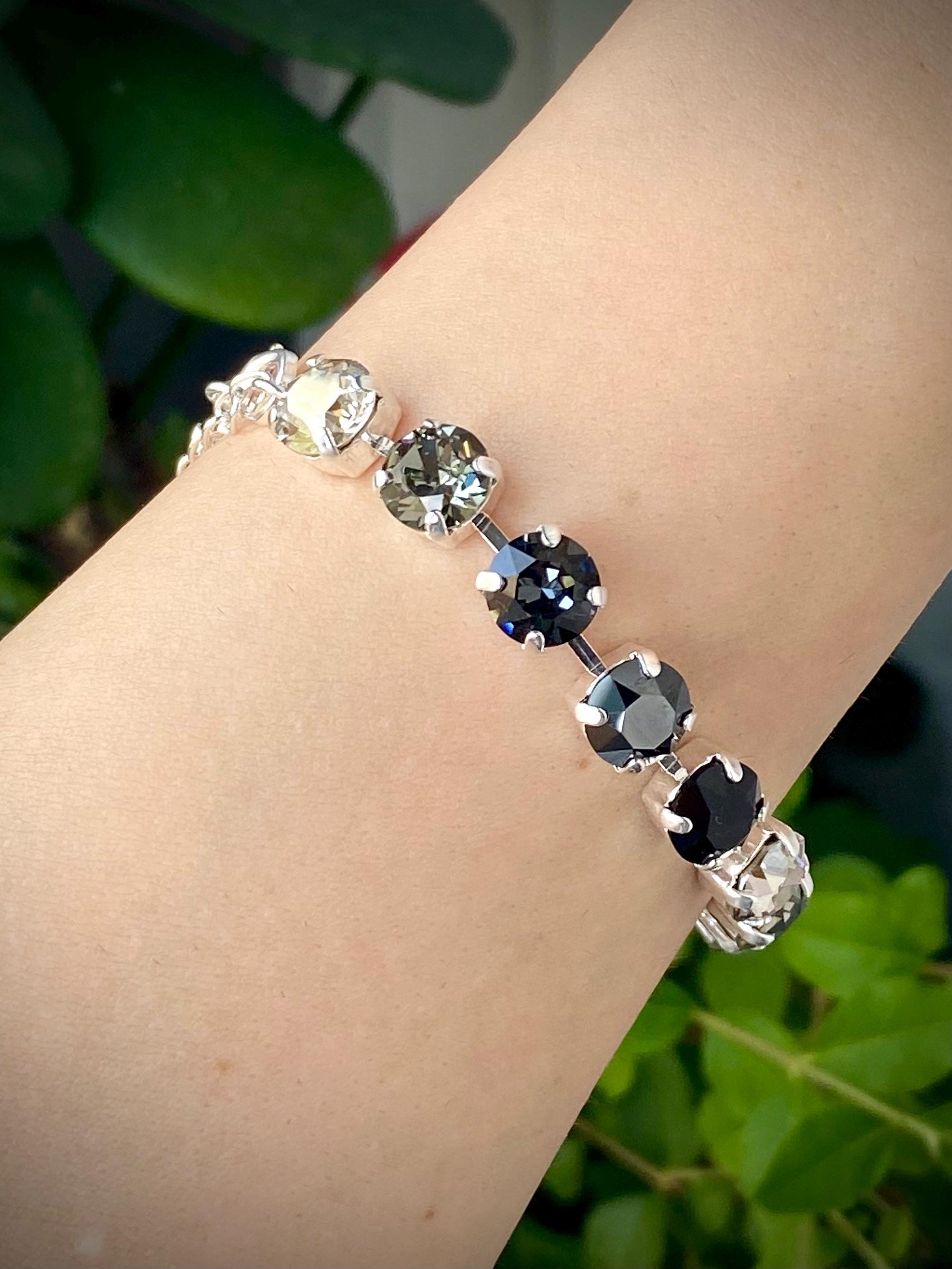 Swarovski Stretch Elastic Black Crystal Tennis Bracelet in Silver-Tone Setting Swarovski Tennis Bracelet Stretch - Etsy main image 2