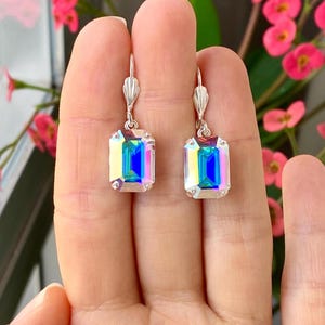 LAST PAIR! Aurora Borealis Earrings, Silver Crystal Earrings, Crystal Bridal Earrings, Austrian Crystal Earrings, Wedding Jewelry