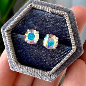 AURORA BOREALIS Earrings Studs, Aurora Borealis Crystal Stud Earrings, AB Crystal Earrings, Silver, Gold, Rose Gold, Iridescent,Gift for Her