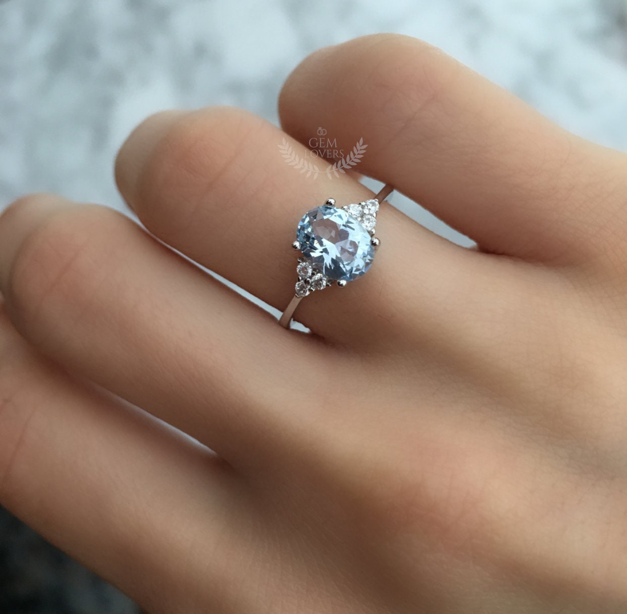 OVAL AQUAMARINE Engagement Ring for Women White Gold Sterling Silver Vintage Aquamarine Diamond Ring Art Deco Gifts for Her Etsy
