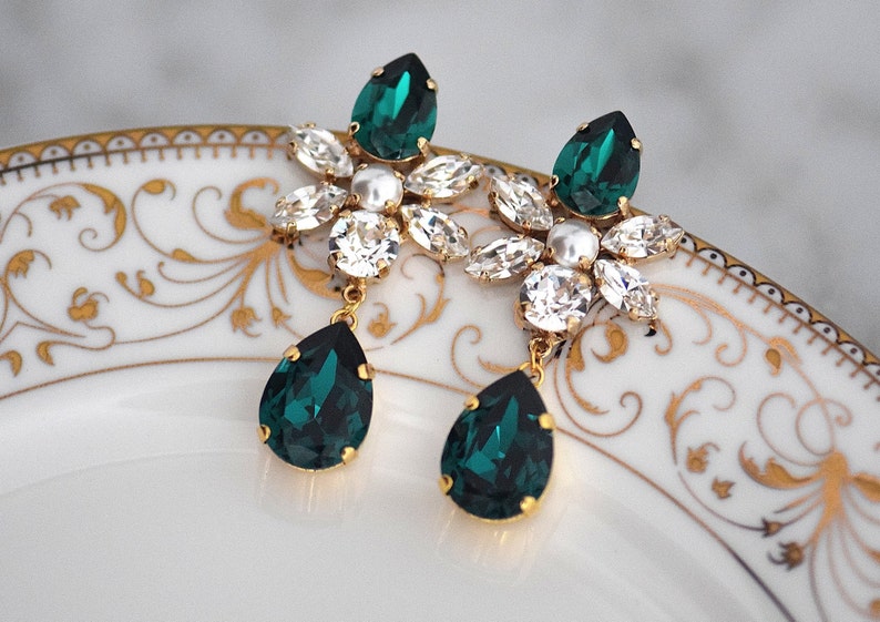 Emerald Chandelier Earrings Large Bridal