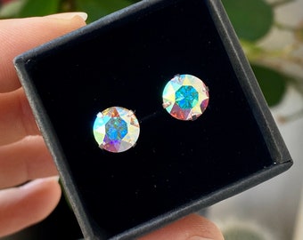 Aurora Borealis Earrings, Sterling Silver Stud Earrings, Swarovski Crystal Earrings, Rainbow Crystal Earrings, Jewelry Earrings Gift for Her