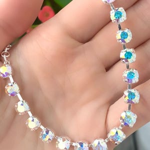 Swarovski Aurora Borealis Crystal Necklace, Silver Crystal Choker Necklace, Aurora Borealis Necklace, Layering, Stacking, Iridescent, Gift
