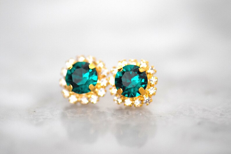 Emerald Jewelry Set Bridesmaid Gift Emerald Earrings Stud Bridal Jewelry Bridesmaid Earrings Set of 8,7,6,5,4,3 Bride Wedding Jewelry