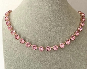 PINK SAPPHIRE Necklace, Rose Gold, Silver, Gold, Swarovski Crystal Tennis Necklace, Elegant, Luxury Look, Christmas,Anniversary Gift for Her