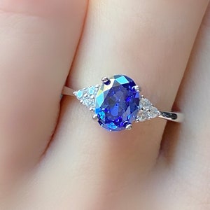 Genuine TANZANITE Ring Sterling Silver Oval Tanzanite and Diamond Ring, Tanzanite Engagement Ring, Purple Blue Gemstone Ring image 5