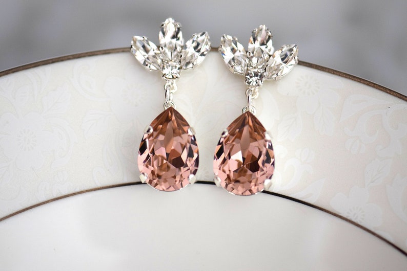 Blush Chandelier Earrings Crystal Tear Drop Earring Silver