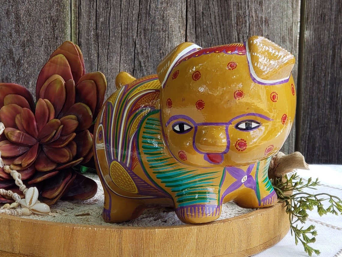 Pottery Pig Bank Hand Painted Piggy Bank Mexican Pottery Folk Etsy