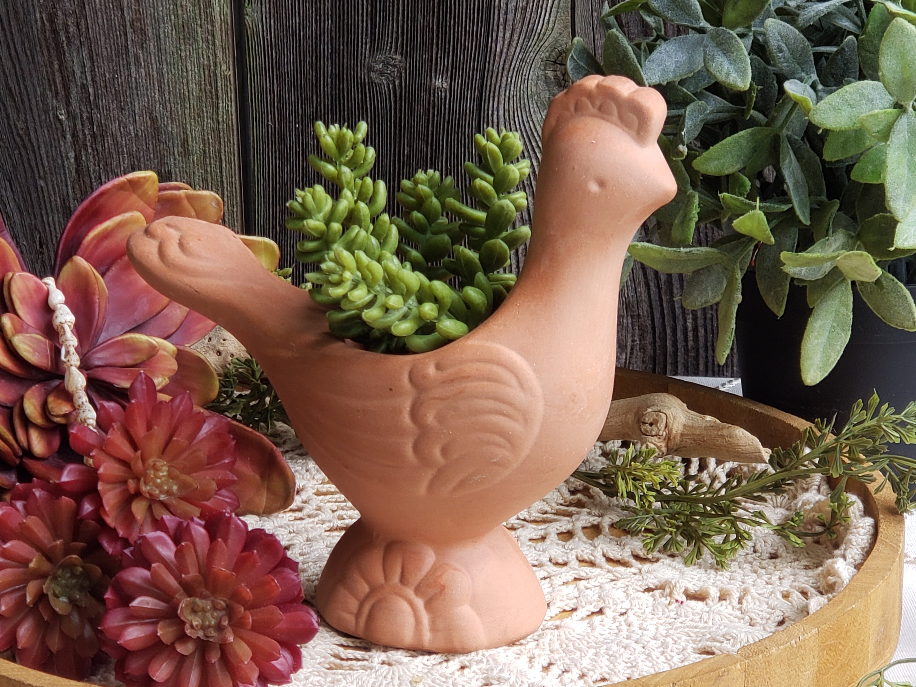 Vintage Avon Terra Cotta Chicken Rooster Hen Planter Pot Etsy