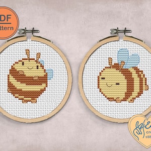 Bee cross stitch pattern PDF, small embroidery bee decor, honey bee digital pattern, baby bee modern cross stitch pattern.