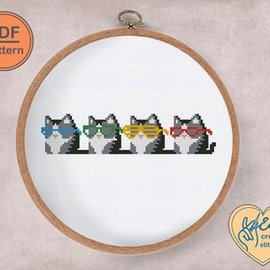 Lustiges Katzen Kreuzstichmuster PDF Sommer Stickmuster Kawaii Katzen Kreuzstichmuster Lustiges Katzen Design Modernes Zählkreuzstich