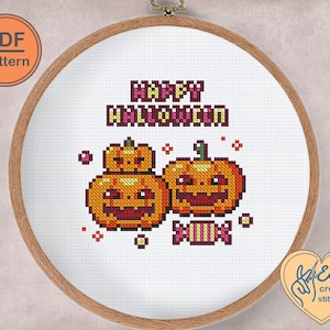 Halloween cross stitch pattern. Halloween pumpkin embroidery handmade home decor, digital pattern, instand download.