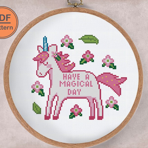 Unicorn cross stitch pattern PDF, inspirational quotes embroidery pattern, unicorn hand embroidery do it yourself nursery decor