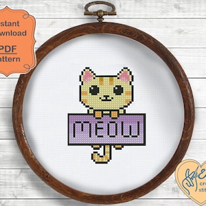 Funny cat cross stitch pattern PDF - instant download - easy cute animal beginner cat lover gift, easy modern mini funny, simple cat