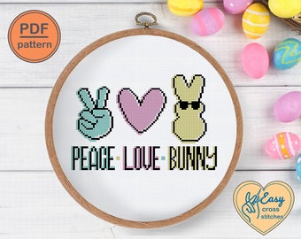 Easter bunny cross stitch pattern in pdf, funny embroidery designs for easter sweatshirt, handmade easter gift ideas, autor pattern design.