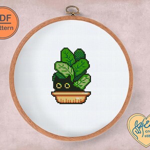 Black Cat in flowers Cross Stitch Pattern, Flowerspot Cross Stitch, easy Cat embroidery, Funny meme with cat, Easy Counted Cross Stitch
