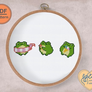 Frog cross stitch pattern PDF. Funny frogs embroidery pattern. Funny toad embroidery. Summer digital pattern instant download