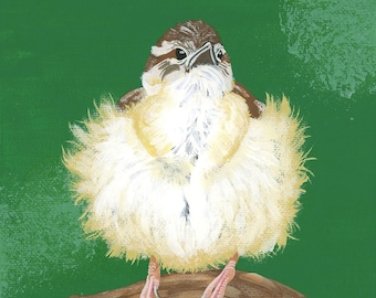 Signierter Print des Original Acrylbildes auf Leinwand, Carolina Wren, von Marjorie Taylor