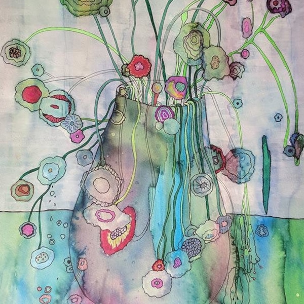 Signed Print of the original mixed media drawing on paper, Flowers 1, by Marjorie Taylor