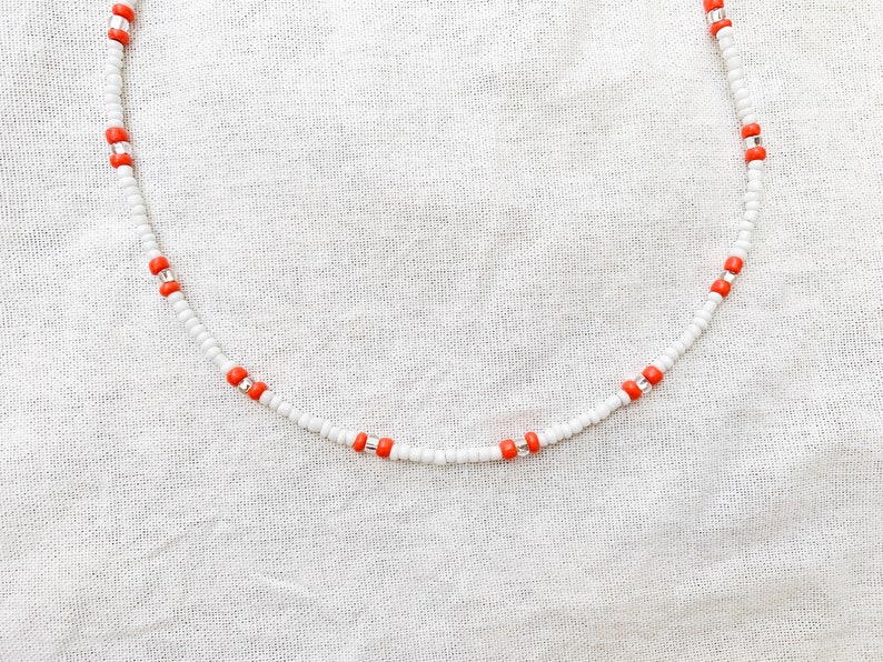 Coral Pink and White Seed beaded ChokerNecklace