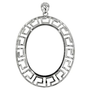 Colgante ovalado con borde de motivo helénico y engaste de garras ovaladas, incluye enganche en plata de ley, 30 x 40 mm, MTP1125
