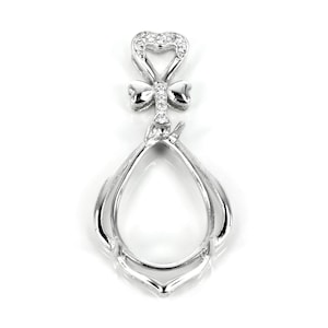 Pear shape and hearts pendant with Cubic Zirconias and incorporated bail in sterling silver for 12x16mm stones | MTP920