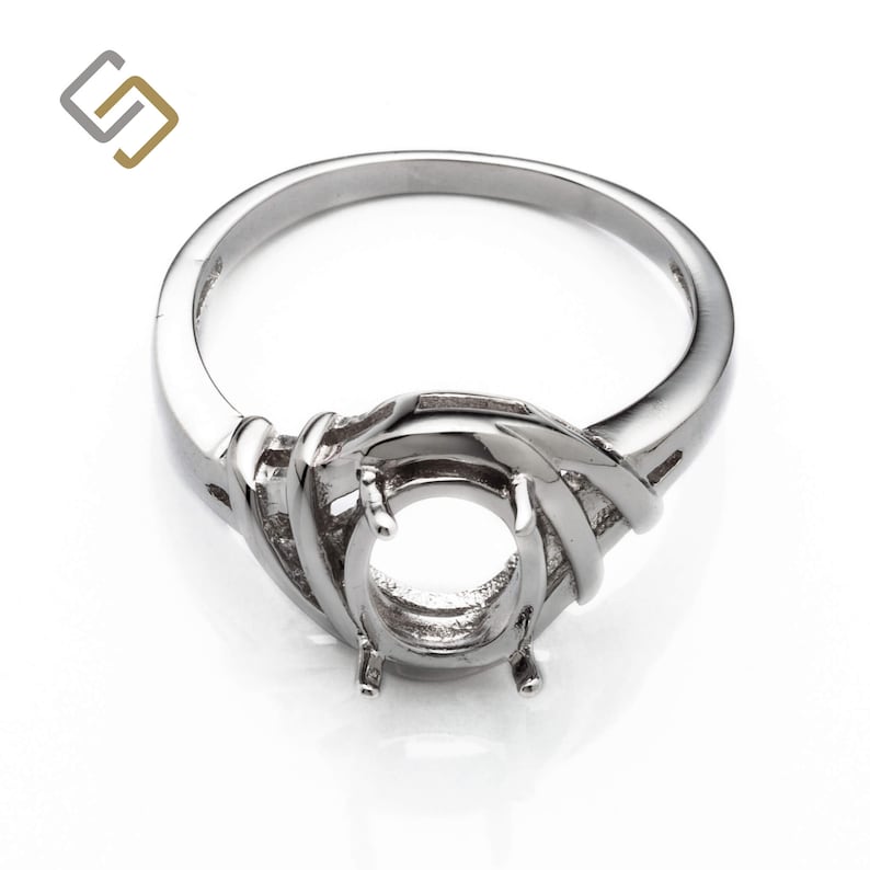 Binding Ring with Oval Prongs Mounting in Sterling Silver for 7mm x 9mm Stones