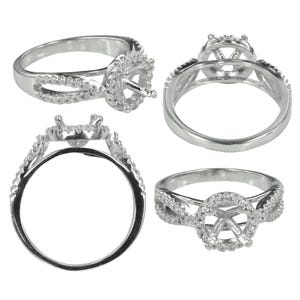 Halo & Split Shank CZ Ring in Sterling Silver for 7mm Round Stones | MTR647
