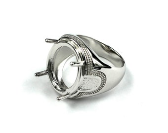 Tapered Wide Ring with Oval Prongs Mounting in Sterling Silver for 14mm x 16mm Stones MTR227