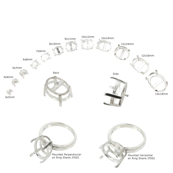 Jeweler Ring Peg Setting Basket Style with Four-Prong Oval Prongs Mounting in Sterling Silver - Various Sizes | JF004PS