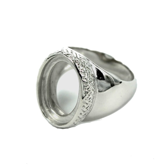 Textured Ring With Oval Bezel Mounting in Sterling Silver 13x18mm - Main Image