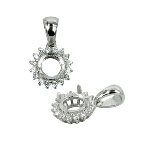 Halo Pendant with CZ's in Sterling Silver for 6mm Round Stones | MTP1169