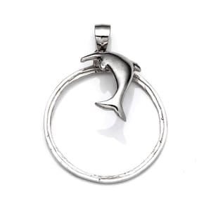 Dolphin Pendant with Round Bezel Mounting and Bail in Sterling Silver 25mm | MTP577
