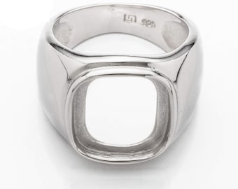 May include: A silver ring with a square-shaped cutout in the center. The ring is marked with "925" on the inside band.