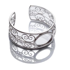 Curlicue Cuff Bracelet with 18x24mm Oval Bezel Mounting in Sterling Silver | CF003