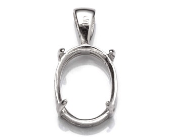 May include: Silver oval pendant setting with a bail for attaching a chain. The setting has four prongs to hold a stone in place.