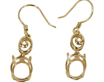 Earrings with Oval Basket Setting and Swirl Element in 14K Yellow Gold - Various Sizes | EW807-810K14